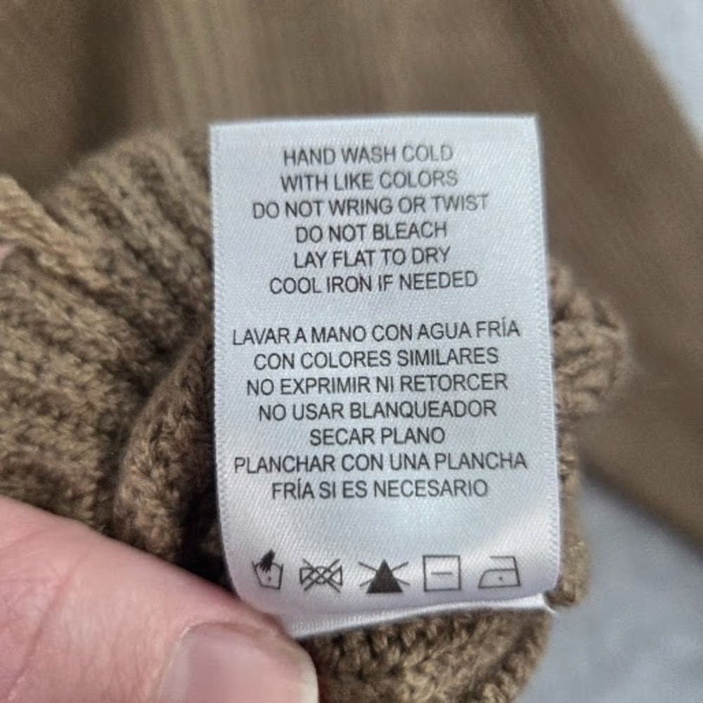 Women's Chunky Knit Drop Shoulder Pullover Sweater Large Brown Tan Neutral - Picture 4 of 9